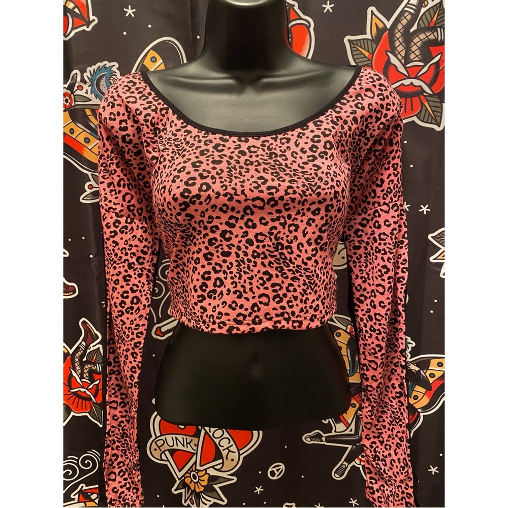Iron Fist Neon Pink Long Sleeve Leopard Crop Top